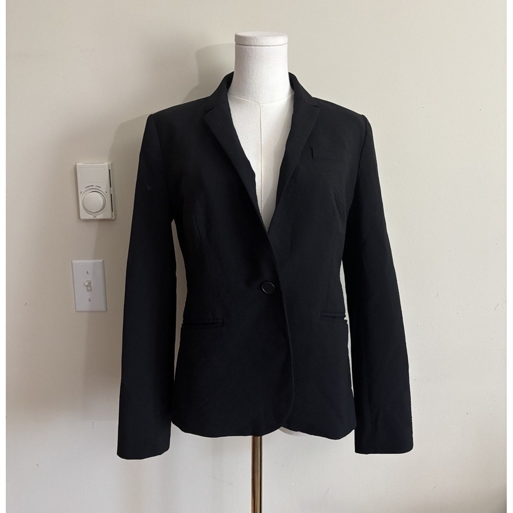 J Crew Super 120s Blazer Jacket Size 8 Italian Wool Black Minimalist Chic Lined